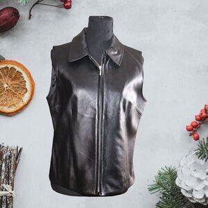 Genuine Leather Vest, Chic Zippered Vest, Black w/collar Size Medium